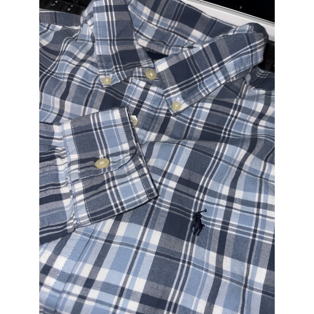 Polo Ralph Lauren Boy's Blue Plaid Flannel Button Down 14-16 Large Lightweight